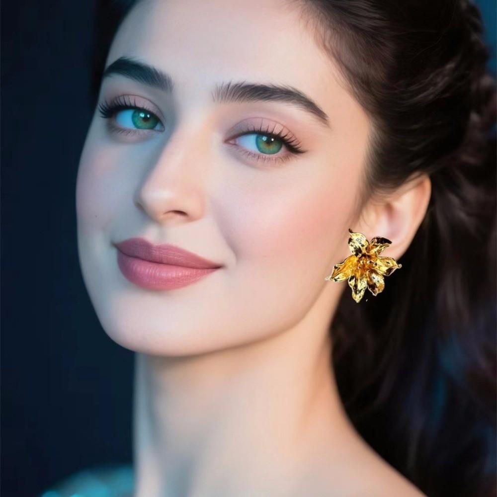 Irregular Flower Stud Earrings Drip Oil Ear Accessories Elegant Flower Earrings  Party