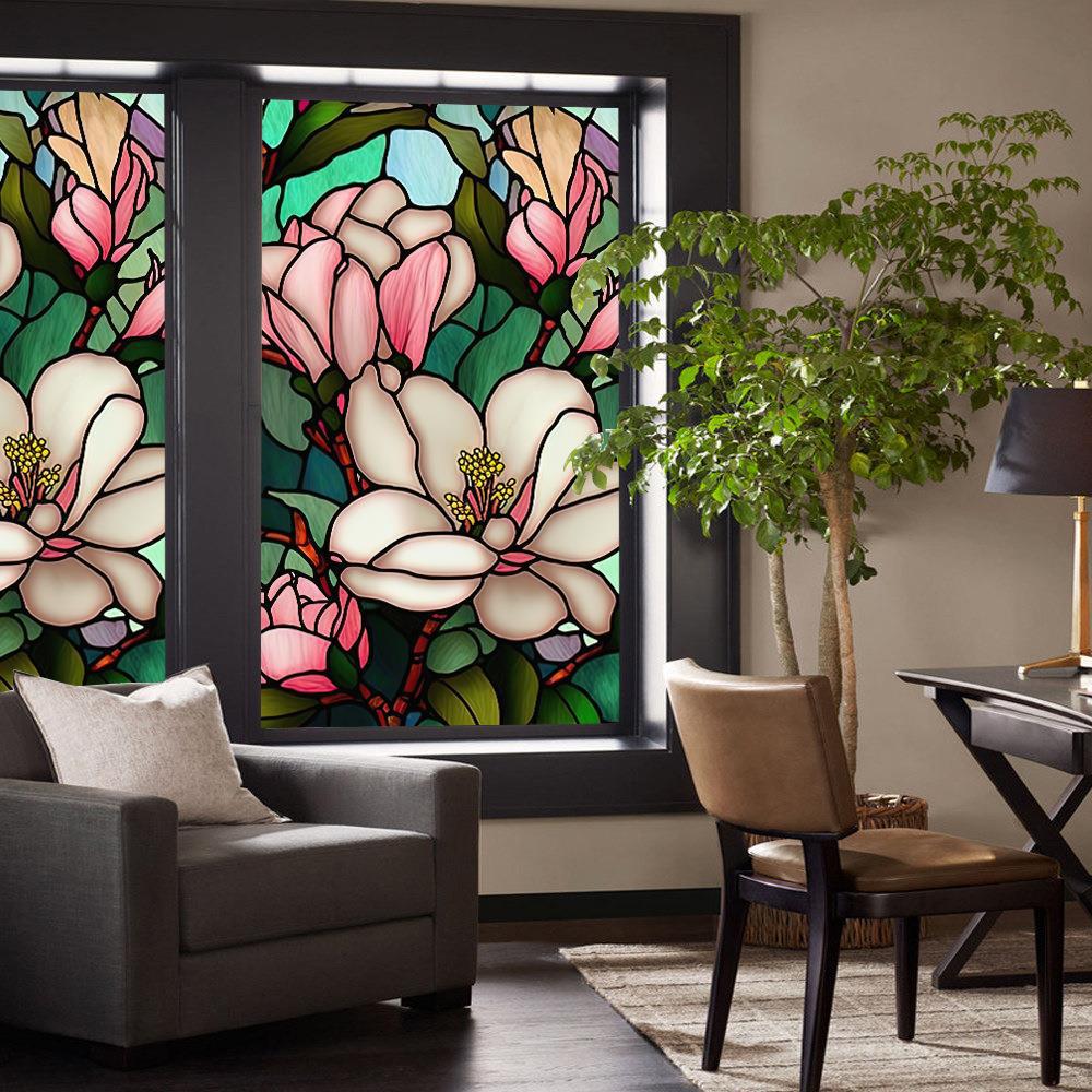 Colorful Retro Flower & Bird PVC Static Cling Removable Window Film