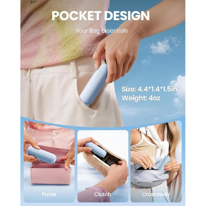 GAIATOP Portable Handheld Fan, 3 IN 1 Mini Foldable Travel Fans [17H Max Cooling Time] with Power Bank, Pocket Design USB Rechargeable for Travel