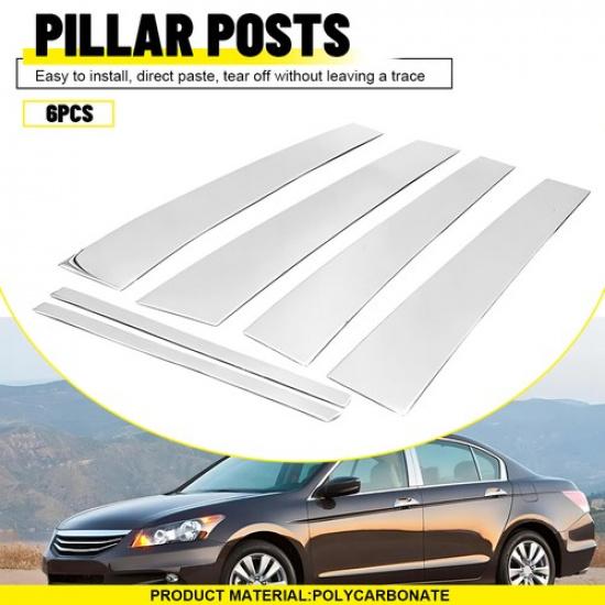 6PCS Black Pillar Chrome Posts Door Trim 2008-2012 Window For Honda Accord Sedan