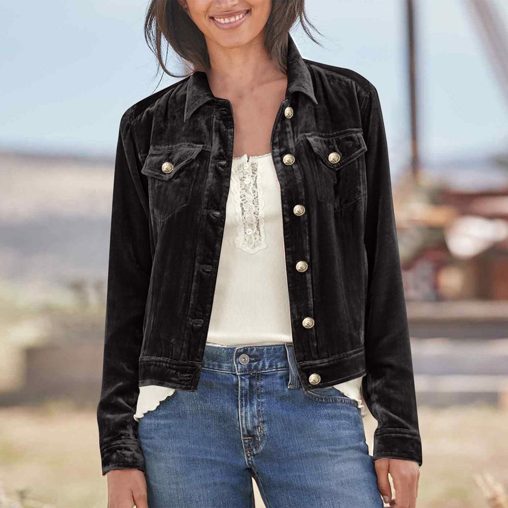 Women's Solid Color Long Sleeve Casual Long Sleeve Canary Cargo Short Jacket Jacket With Pocket