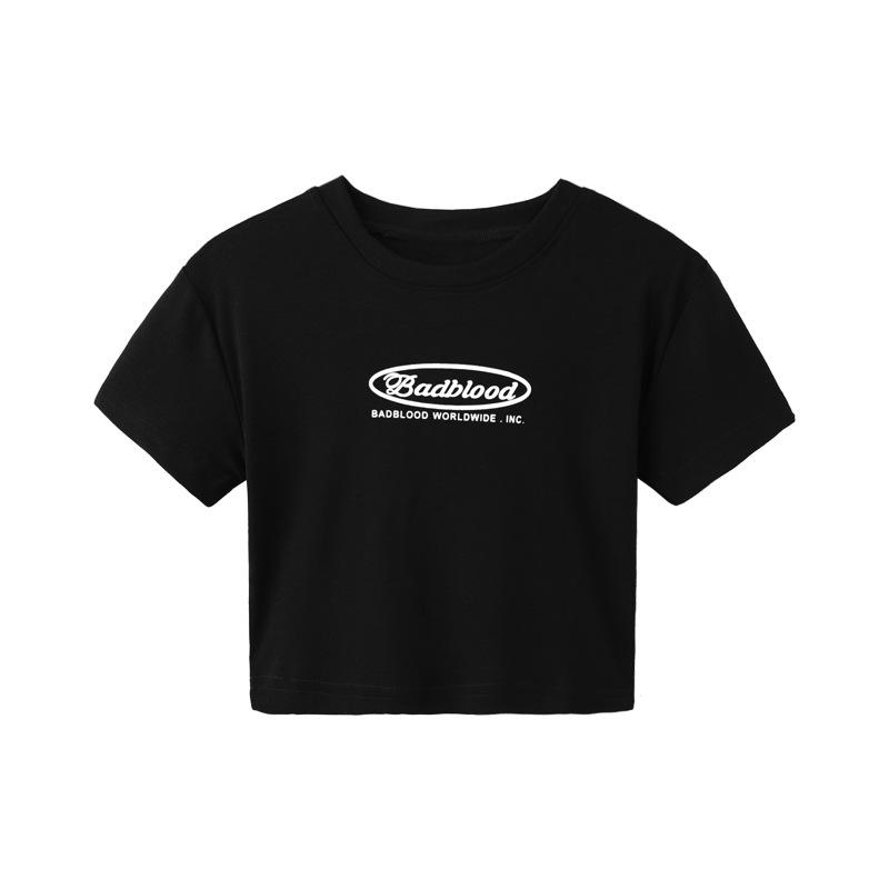 

Женская облегающая черная футболка с буквенным принтом - 2024 летний универсальный топ с короткими рукавами Large чёрный