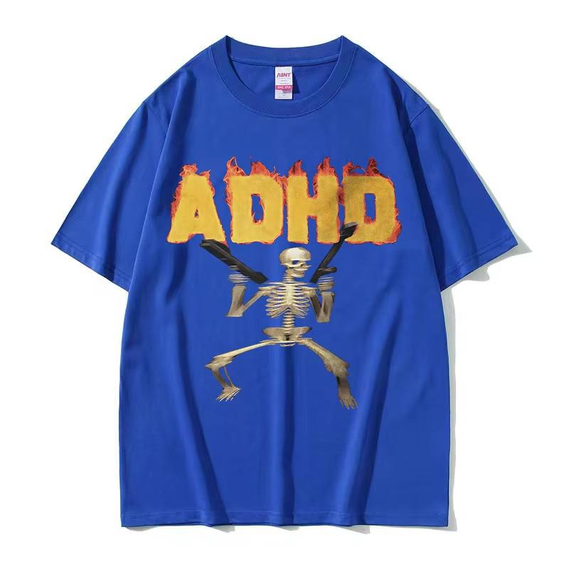 ADHD Skeleton Meme Vintage T Shirt Humor Horror Funny Skull Graphic Tee Unisex Casual Oversized Streetwear Top for Unisex Women