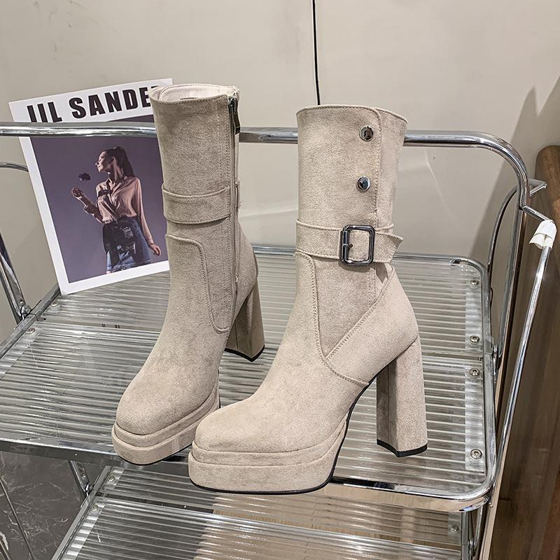 Nischen-Luxus-Damenschuhe Damenstiefel High Heels 2025 Herbst und Winter neue Mode Außenhandel Retro-Stiefel