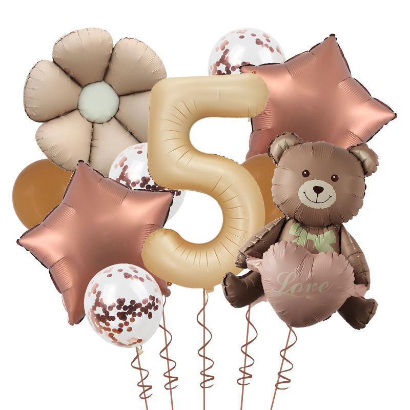 Matte Love Bear Colored Daisies 40 Inch Caramel Cream Aluminum Film Sequins Latex Balloon Birthday Set
