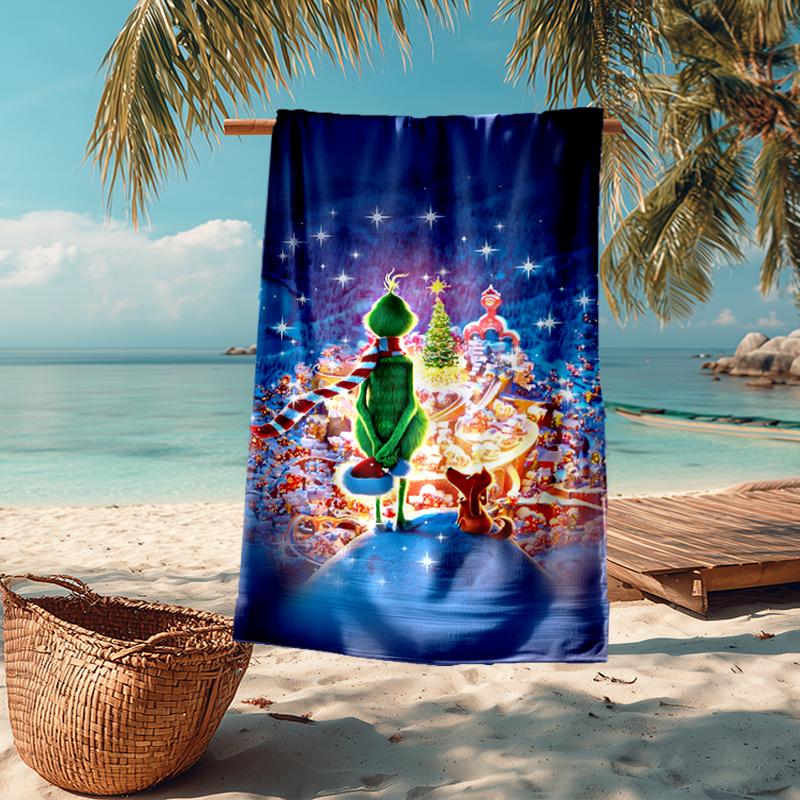 Ultra-Soft Beach Towel with Grinch Theme,Ideal for Pool - Camping, Diving - Perfect Travel Essential, Vibrant Beach Towel.