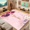 Floral Garden Theme Crystal Velvet Floor Rug Personalized Custom Name Text Warm Carpet Home Decoration