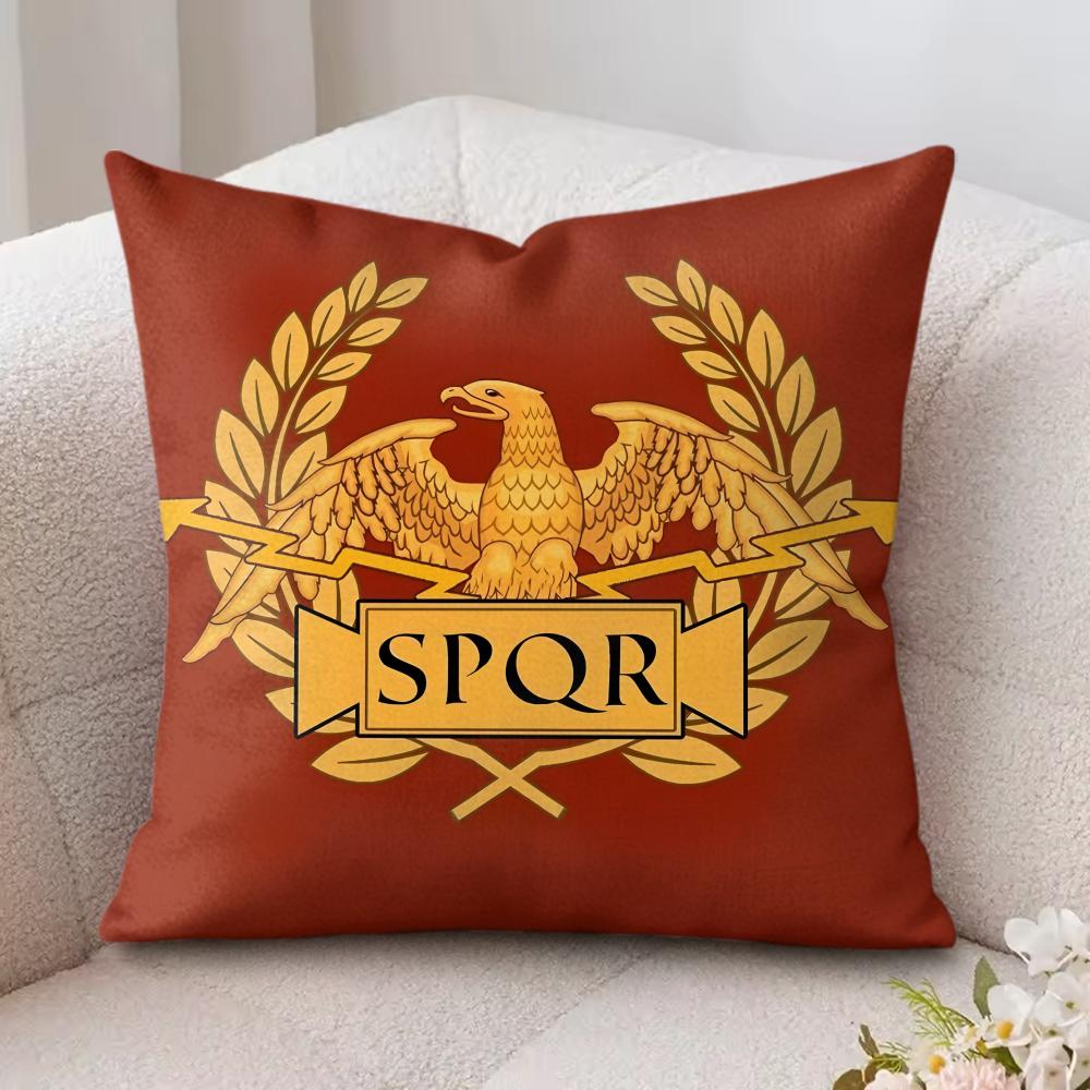 Gold Imperial Eagle Rome Spqr Cushion Cover Silky Short Plush Invisible Zipper Dustproof Sofa Pillow Case For Home Decor