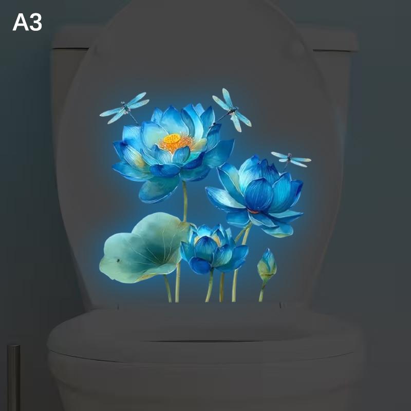 Glow-In-The-Dark Flower Toilet Sticker Luminous Toilet Decal Removable Self-Adhesive Home Decor Stickers For Bedroom Living Room