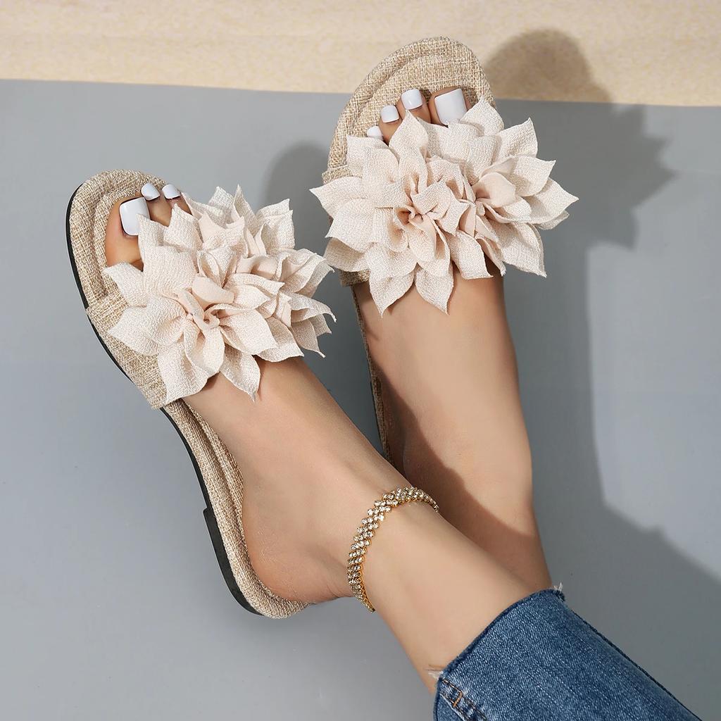 Women's Fashionable round Toe Open-Toe Flat Sandals Elegant Sexy Beach Slippers Summer Non-Slip Comfortable Lightweight Slippers