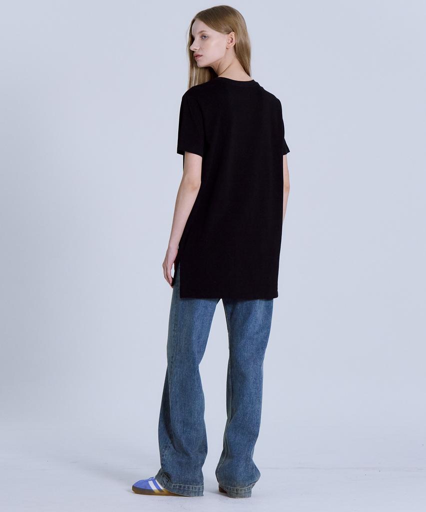 BASIC HOUSE Women'S Cotton Single Layered Long Short Sleeve T-Shirt Black Lats0216