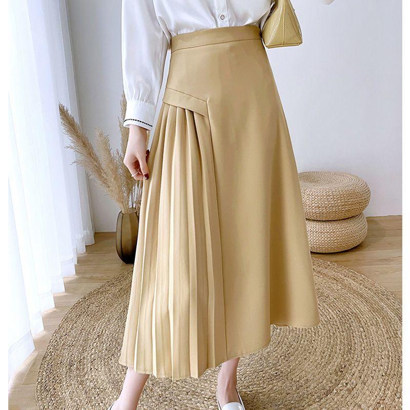 Fusta plisată neregulată elegantă cu costum Design în linie A Talie cu talie înaltă Fuste de lungime midi
