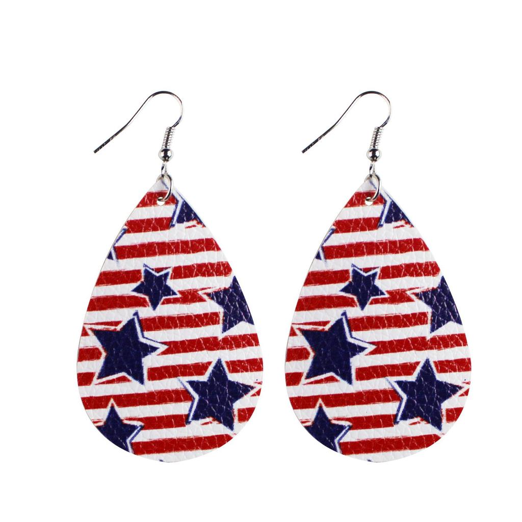 Independence Day Leather Pu Earrings Water Drops Stars And Stripes Stars Ladies