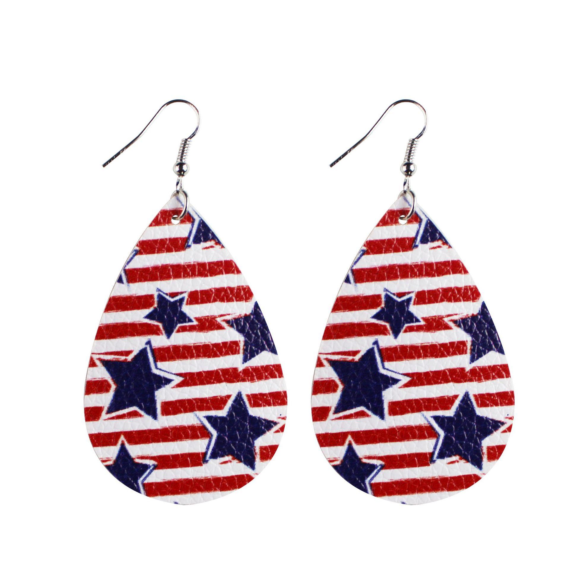 Серьги из кожи ПУ ко Дню независимости, капли воды, звезды, полосы, звезды, женские