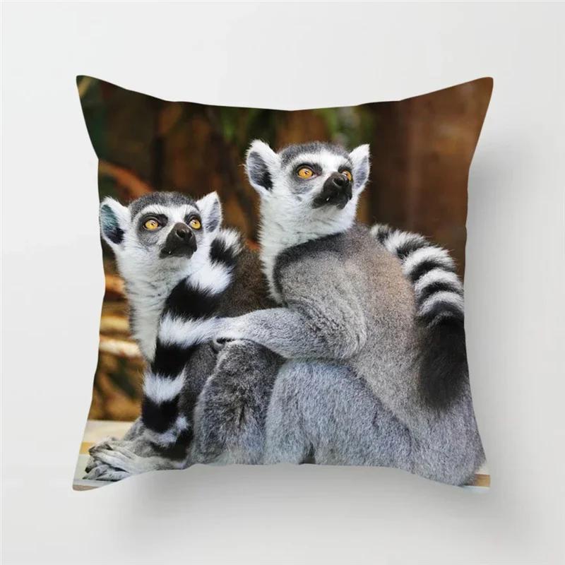 Monkey Apes Polyester Cushion Cover Wild Animal Monkey Raccoon Pattern Throw Pillow Case For Sofa Home Decorative Pillowcase