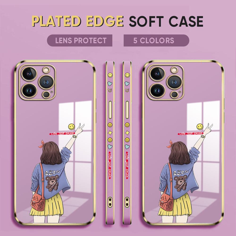 

Чехол для телефона с милой девушкой с рисунком для iPhone 11 13 15 Samsung Galaxy A52 Xiaomi Redmi 12C Note 10 Pro Oneplus Мягкие чехлы для смартфонов iPhone 15 Pro фиолетовый