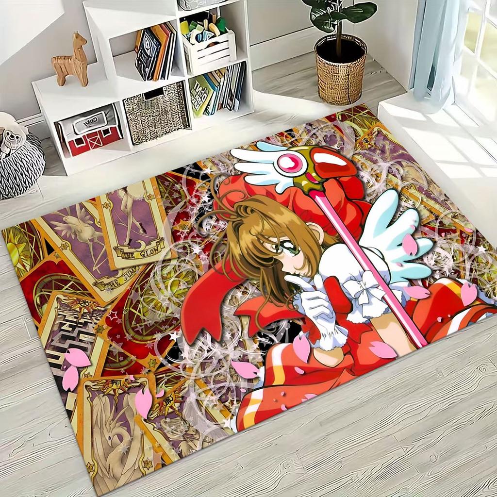 Cute Cartoon Card Captor Sakura Magic Girl Anime Art Rug for Bedroom Living Room Sofa Home Doormat Decor,Kids Non-slip Floor Mat