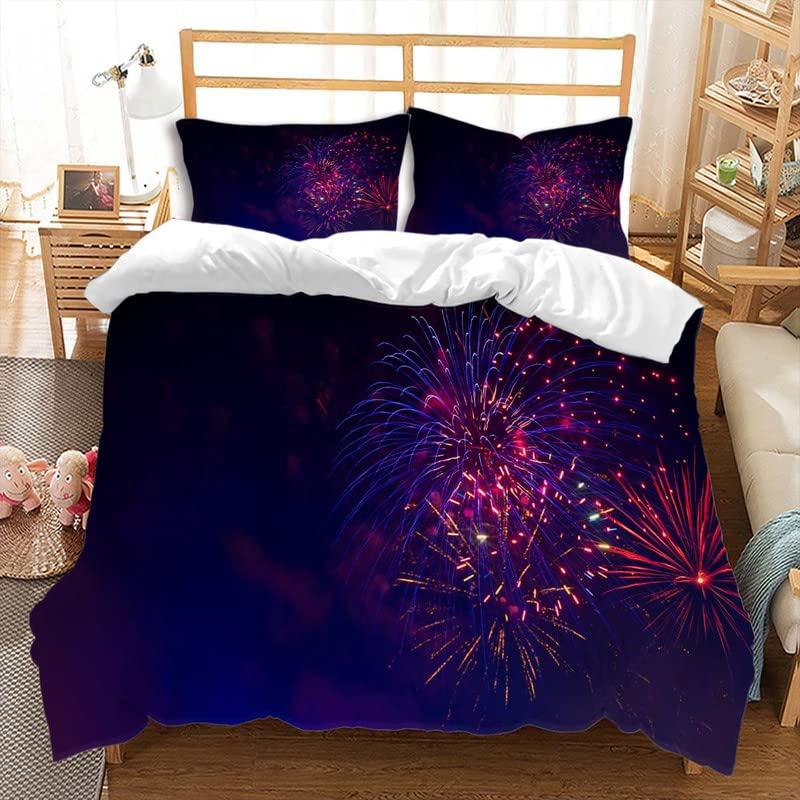 

Fireworks Duvet Cover for Kids Girls Queen Quilt Covers Celebration Important Day Holiday Theme Bedspread Cover Bedroom Decor (135x200cm)