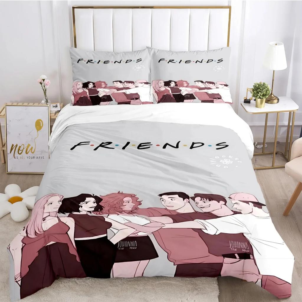 Přátelé Vtipné anime Celoroční povlečení Tištěná sada povlečení s povlakem na polštář Povlak na přikrývku Jednolůžko Dvojlůžko Queen Super King Velikost