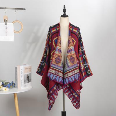 Vintage Geometry Yunnan Vacation Travel Photo Wearing Scarf Shawl Women Warm Ethnic Style Jacquard Outside Blanket