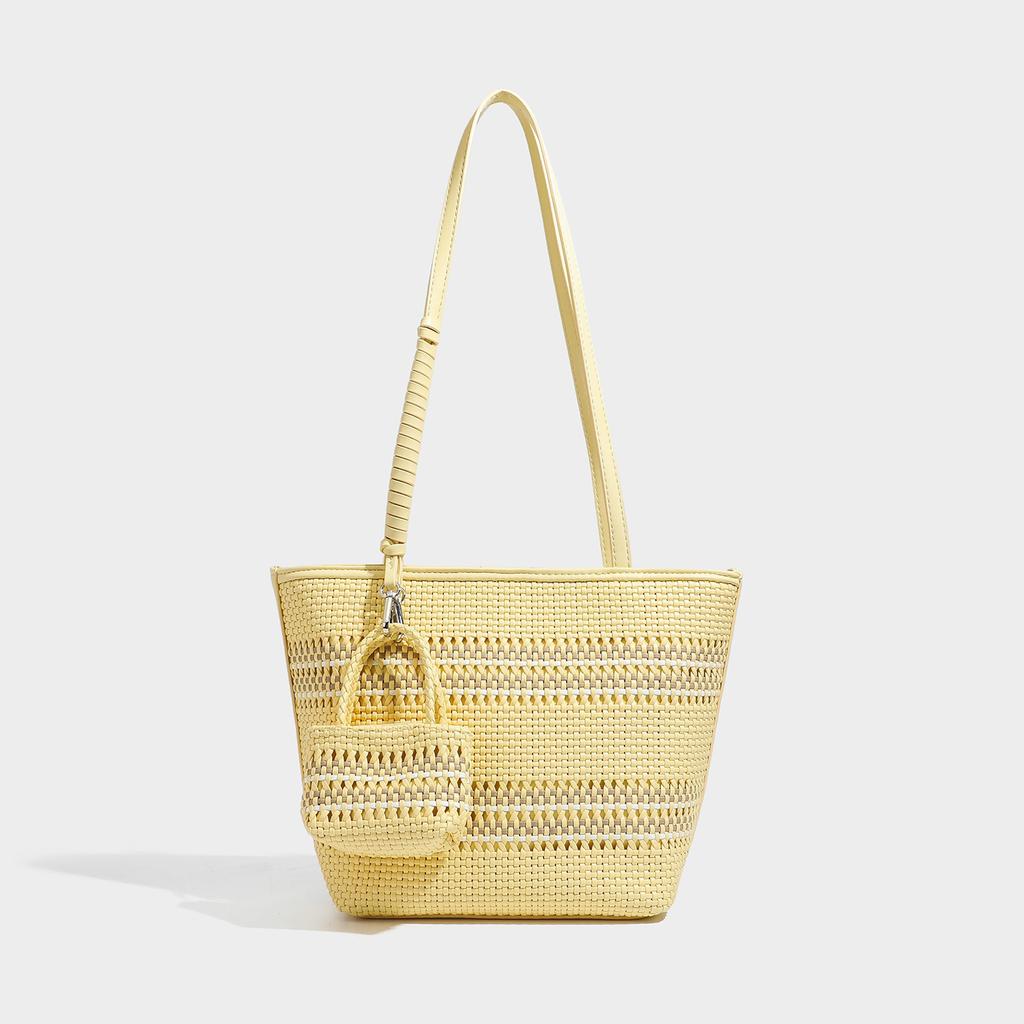 Large Capacity Woven Bag for Women's Commuting, Versatile Shoulder Bag, Trendy Hand-held Tote, Special Vegetable Basket, Woven Bag