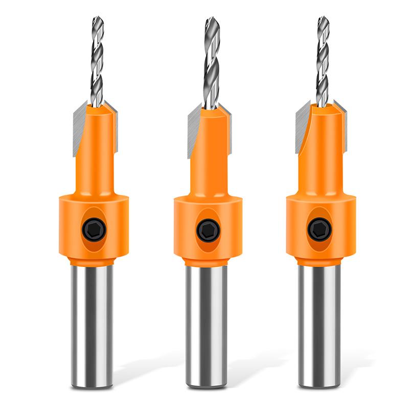 1Set Carbon Steel Woodworking Tool Kit - Countersink Router Bits & Screw Extractors for Wood Milling