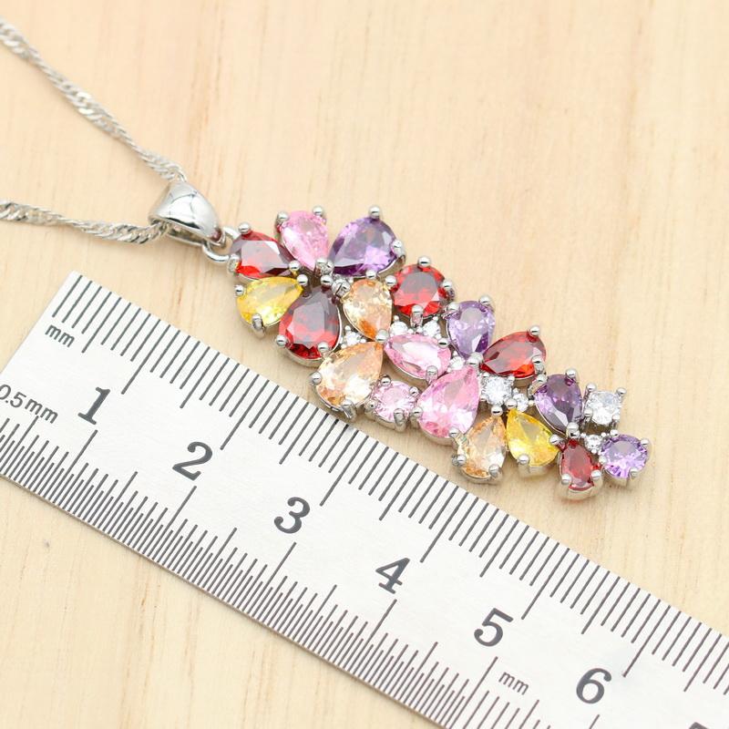 Multi Color Zircon  Stamp Women Jewelry Sets Bracelet Earrings Necklace Pendant Ring Wedding Party Birthday Gift