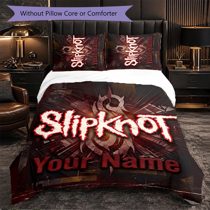 Set Biancheria da Letto Personalizzato Slipknot con Nome, 1 Copripiumino & 2 Federe, Regalo Personalizzato per Camera da Letto