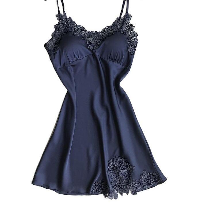 Black Lace Padded Camisole Nightgown - Sexy Hollowed-Out Sleepwear for Summer Nights
