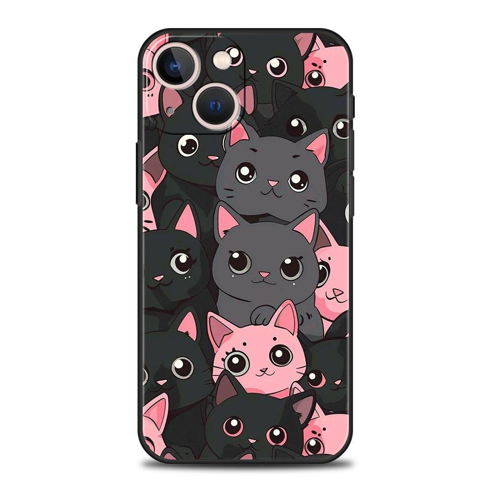 Cute Cat Phone Case For iPhone 16 13 15 14 12 11 Pro MAX XR X SE XS 7 8 Plus Soft TPU Shell Cover