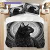 Black Cat Pattern Bedding Quilt Set Quilt Cover Pillowcase Home Decoration Birthday Gift (1 * Duvet Cover + 2 * Pillowcase, Without Core)