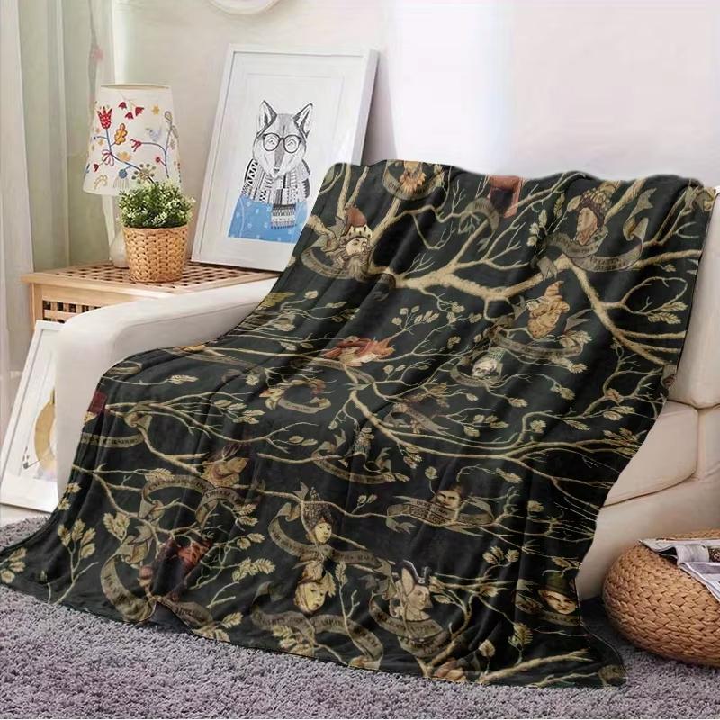 Black Family Tree Print Flannel Fleece Blanket Soft Warm Cozy Digital Printed Throw Blanket for Bed Sofa