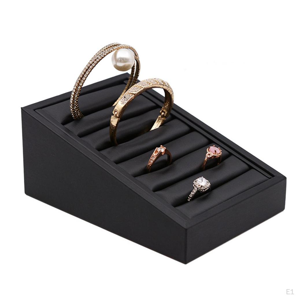 Leather Rings Display Tray Jewelry Organizer Case Showcase 7 Slots Stand for Exhibitions Bedroom