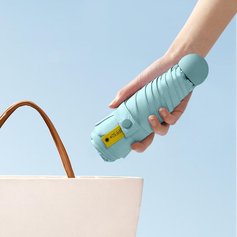 Červený listový Anti-UV Zväčšený Dvojúčelový Slnečník Malý dáždnik UV Opaľovací dáždnik Čierna guma Slnečník Parag Mini Kapsulový dáždnik