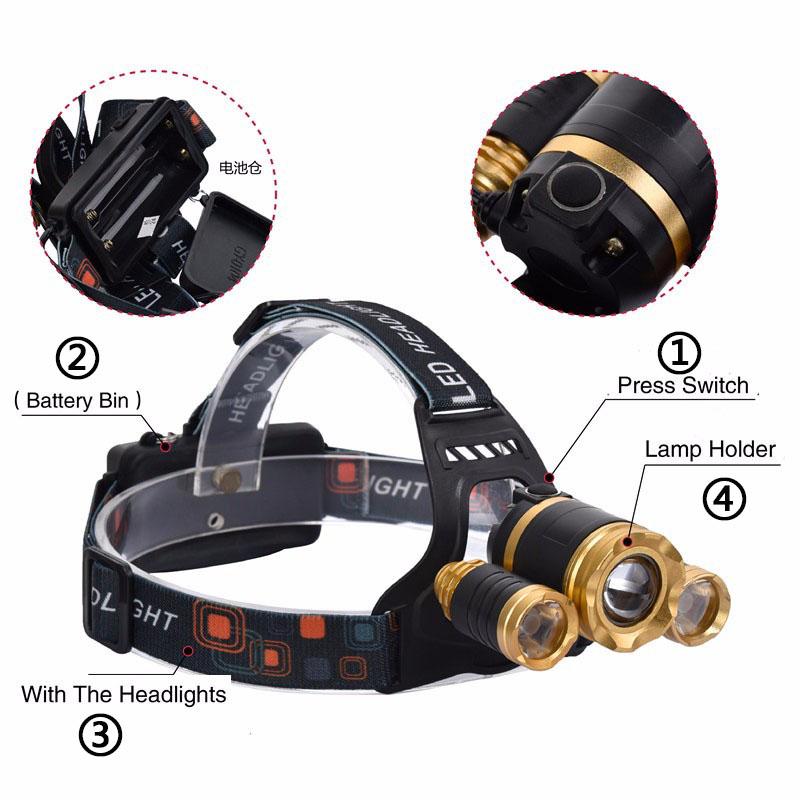 Far cu LED Faruri cu zoom ajustabil 1*T6 &; 2 * Q5 USB reîncărcabilă lampă lampă torță Utilizați baterie 18650