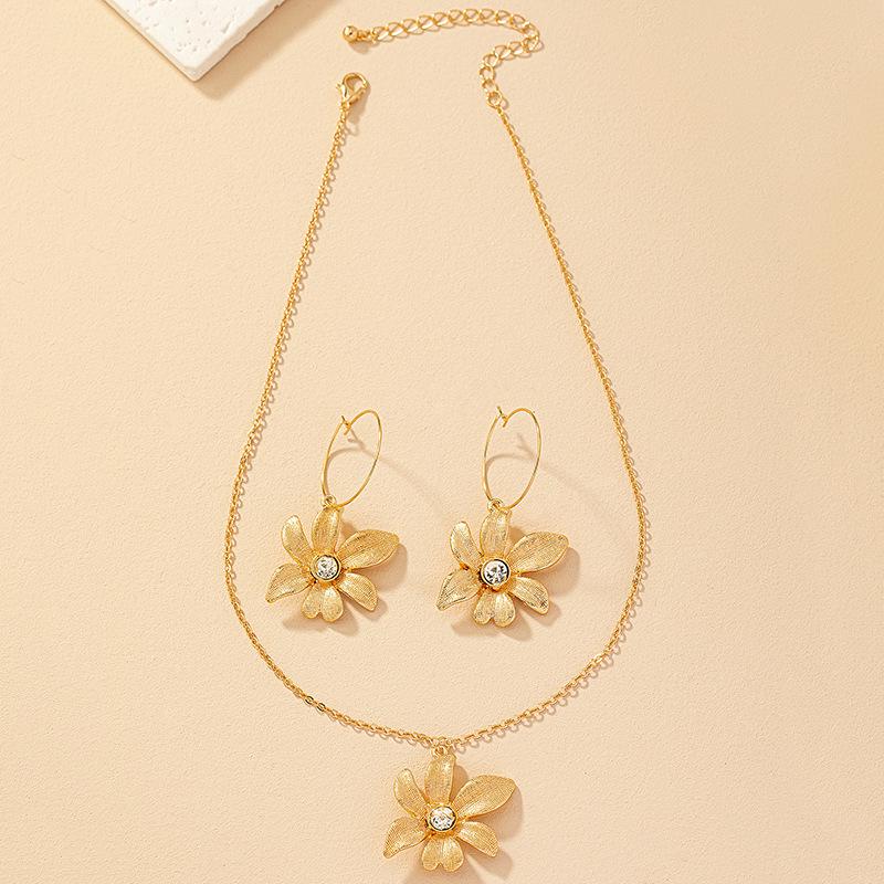 Sonnenblumen Anhänger Ohrringe & Halsketten Set - Damen Trendige Lilien Schlüsselbein Kette Mode.