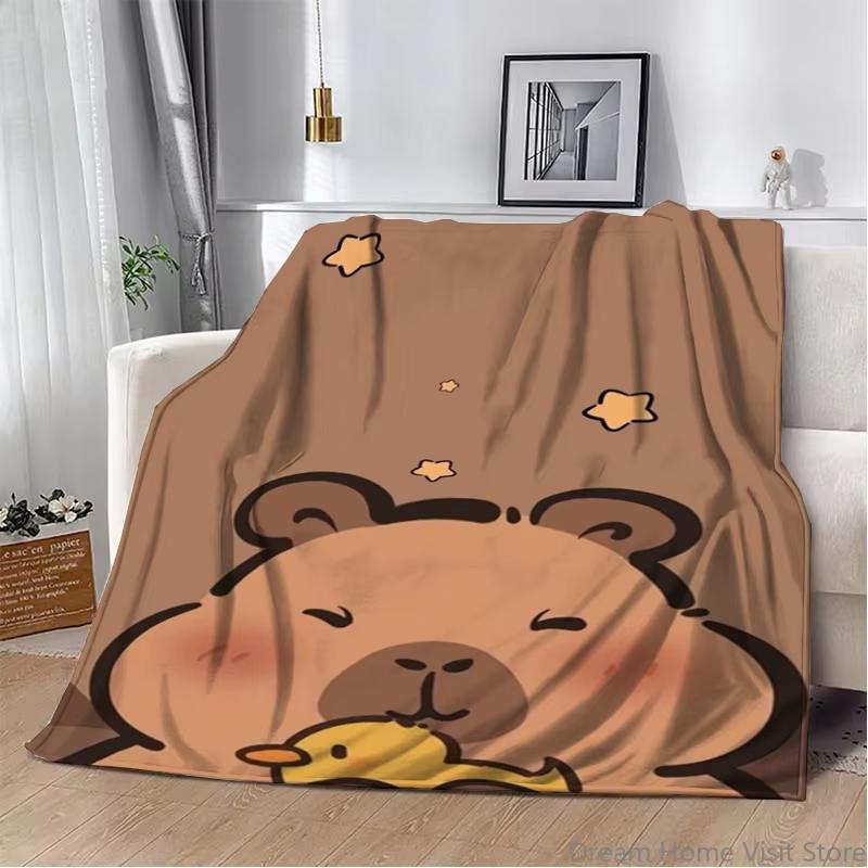 Ultra Soft Cartoon Capybara Pattern Flannel Throw Blanket Premium Plush Material For Bed Sofa Office Travel Picnic Camping