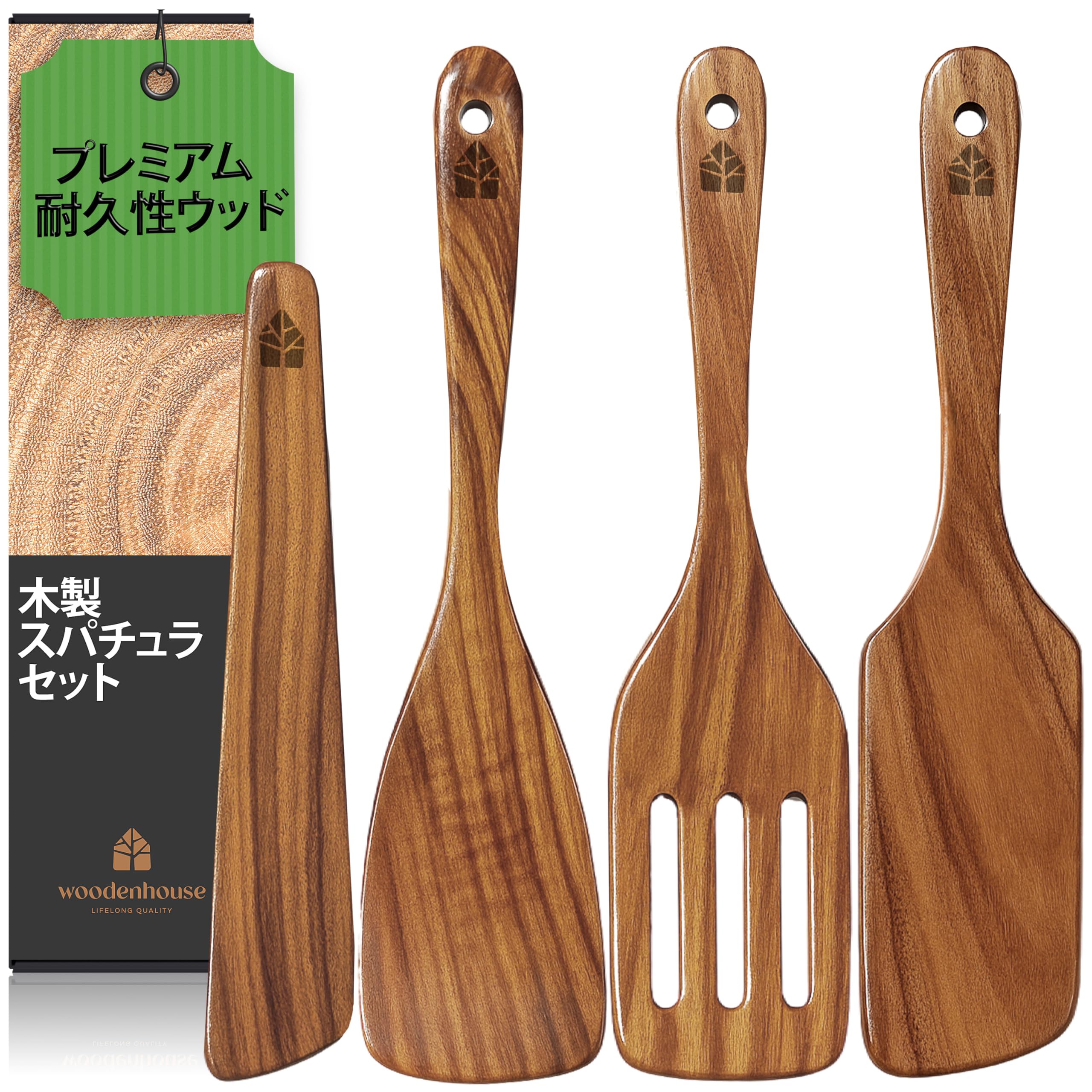 

Wooden Spatulas, Wooden Turners, Slotted Spatulas, Set of 4, Teak Wood, Durable Kitchen Tools, Easy-Grip Handles, Paddles, Turners, Wooden Scrapers