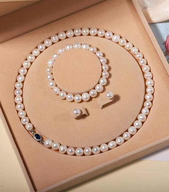 Zhuji Süßwasserperlen-Halskettenset für Damen - Echte Perlen Schlüsselbeinkette - Muttertagsgeschenk