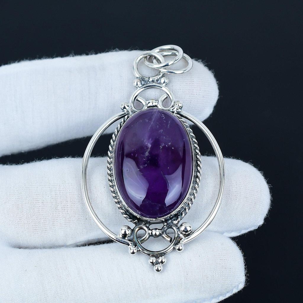 Natural Amethyst Pendant, Purple Gemstone Pendant, Pendant, 925 Sterling Silver Jewelry, Wedding Anniversary Gift, Pendant For Grand Mother