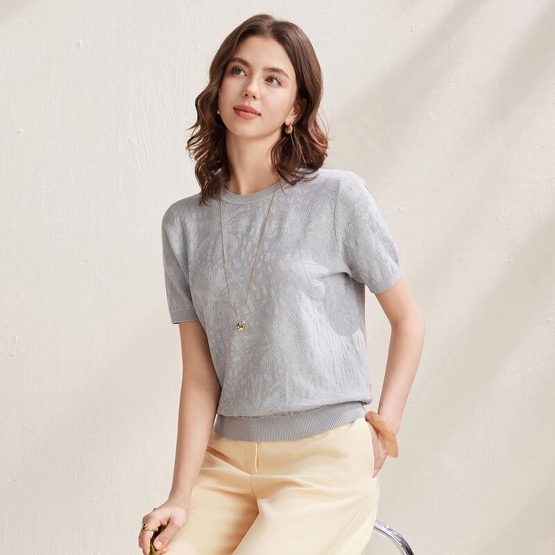 Elegant Jacquard Knit Silk Blend Short-Sleeve T-Shirt