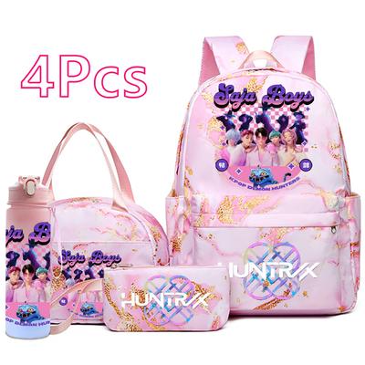 4Pcs/set New Cartoon K-Pop Printed Backpack Handbag Pencil Case with 750Ml Water Bottler for Teenager Boy Girl Schoolbag Large Capacity Bookbag