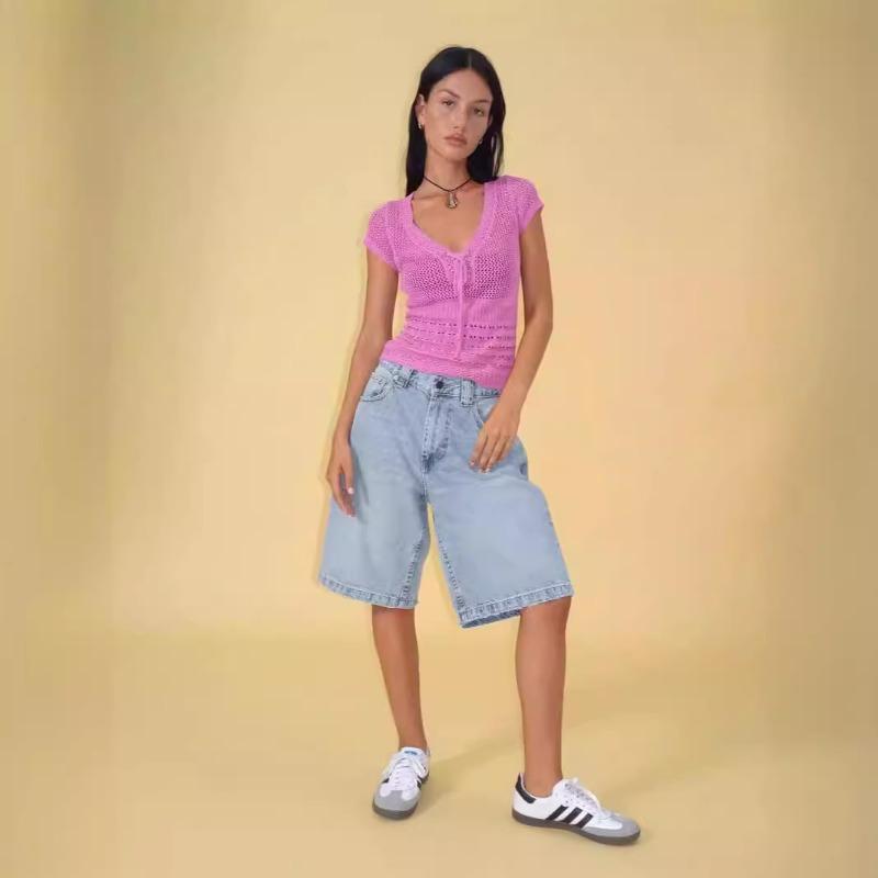 Women's Loose Non Stretch Vintage Denim Midi Pants 7 Pants