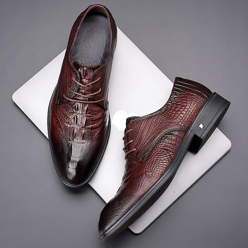 Sale New First-layer Cowhide Men's Leather Shoes Daily Lace-up Business Dress Men's Shoes Genuine Leather Alligator Pattern Leather Shoes