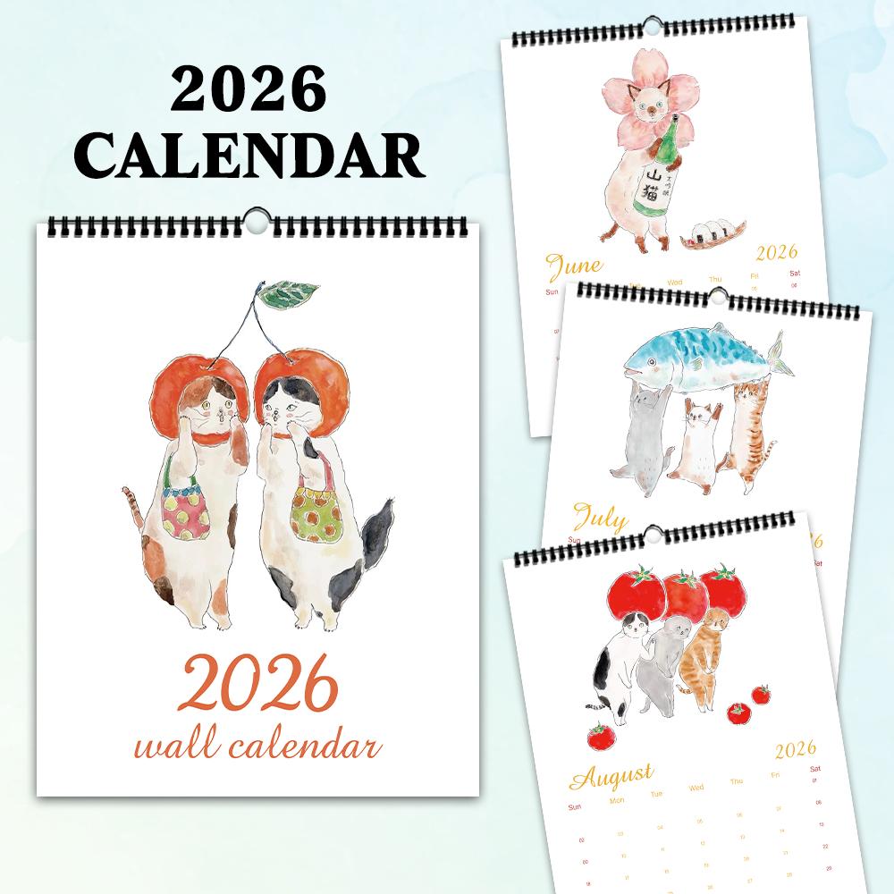 1pc 2026 Wall Calendar, Cute Japanese Cat Design, Sushi Cats, 12 Months Monthly Plan, Perfect Gift for Birthdays & Holidays