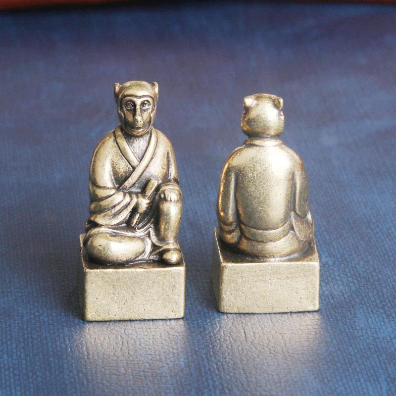 Brass Zodiac Guardian God Desktop Ornament Wealth Attraction Copper Seal Study Room Decoration Old Copperware Wholesale