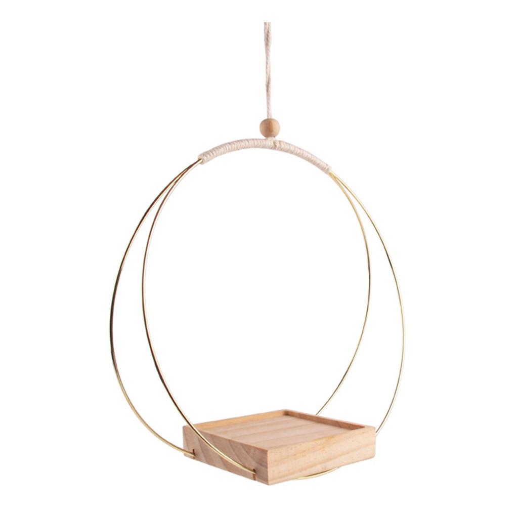 Macrame Hanging Basket Holder Golden Flower Pot Hanger Hanging Plant Wooden Hanging Basket for Indoor Outdoor Garden