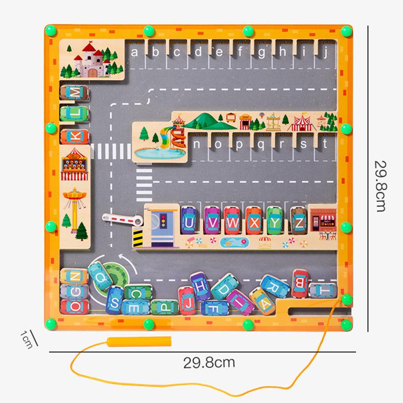 Wooden Letter Maze Puzzle - Parking Lot Design Uppercase Lowercase English Letters Children Learning Letter Matching Game
