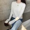 Maglione pullover lavorato a maglia retrò autunnale da donna, scollo a V, manica lunga, strisce verticali, fondo lavorato a maglia, esterno largo, colore solido