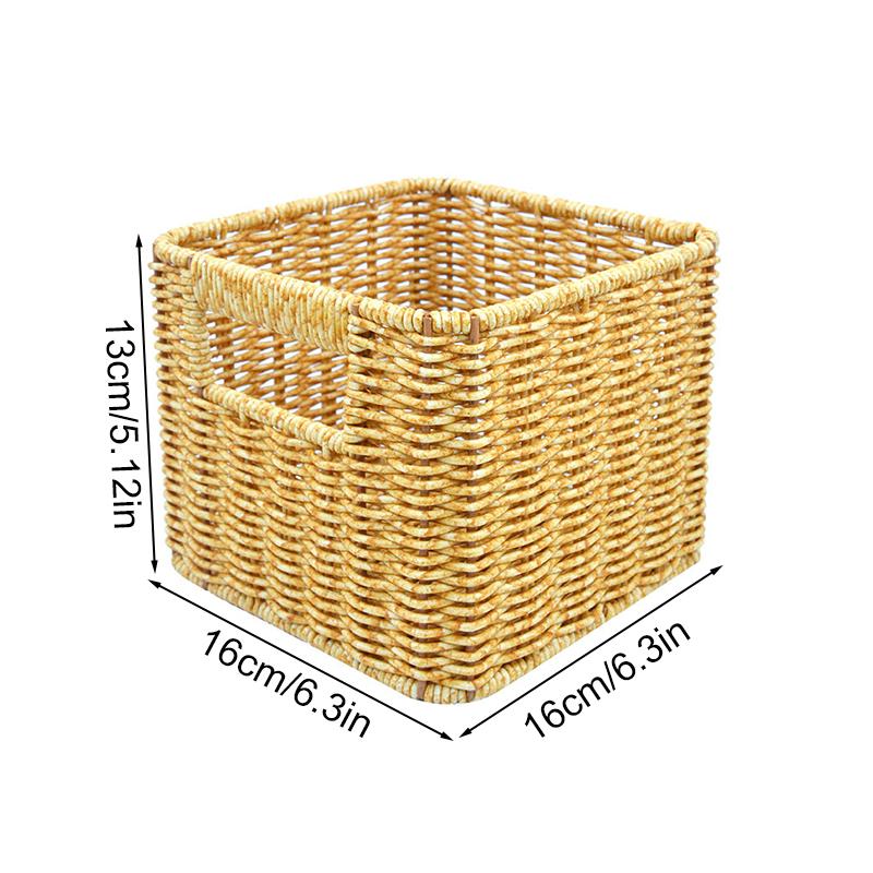 1Pc PP Simple Storage Case Practical Hand-woven Removable Imitation Rattan Desktop Organizing Box Storage Basket